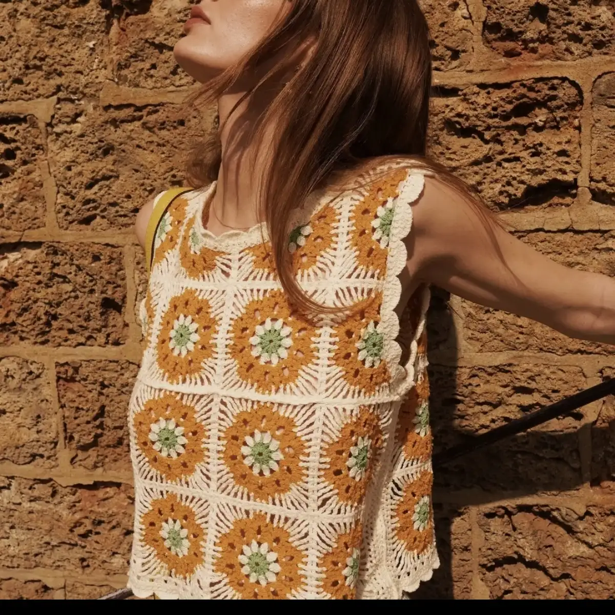 haut crochet jaune et vert